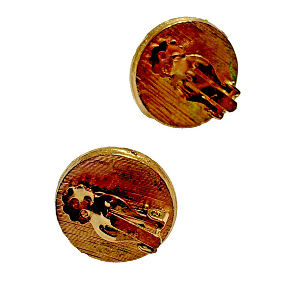 Vintage Mid Century Clip On Earrings Peach Moonglow Rounds Domes Gold Trim Chic - Picture 3 of 8